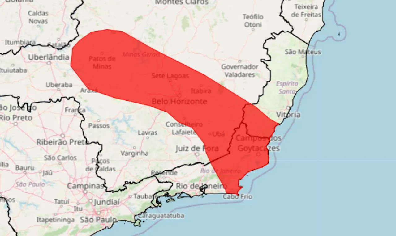 o mapa mostra &agrave;s &aacute;reas em alerta para chuva intensa